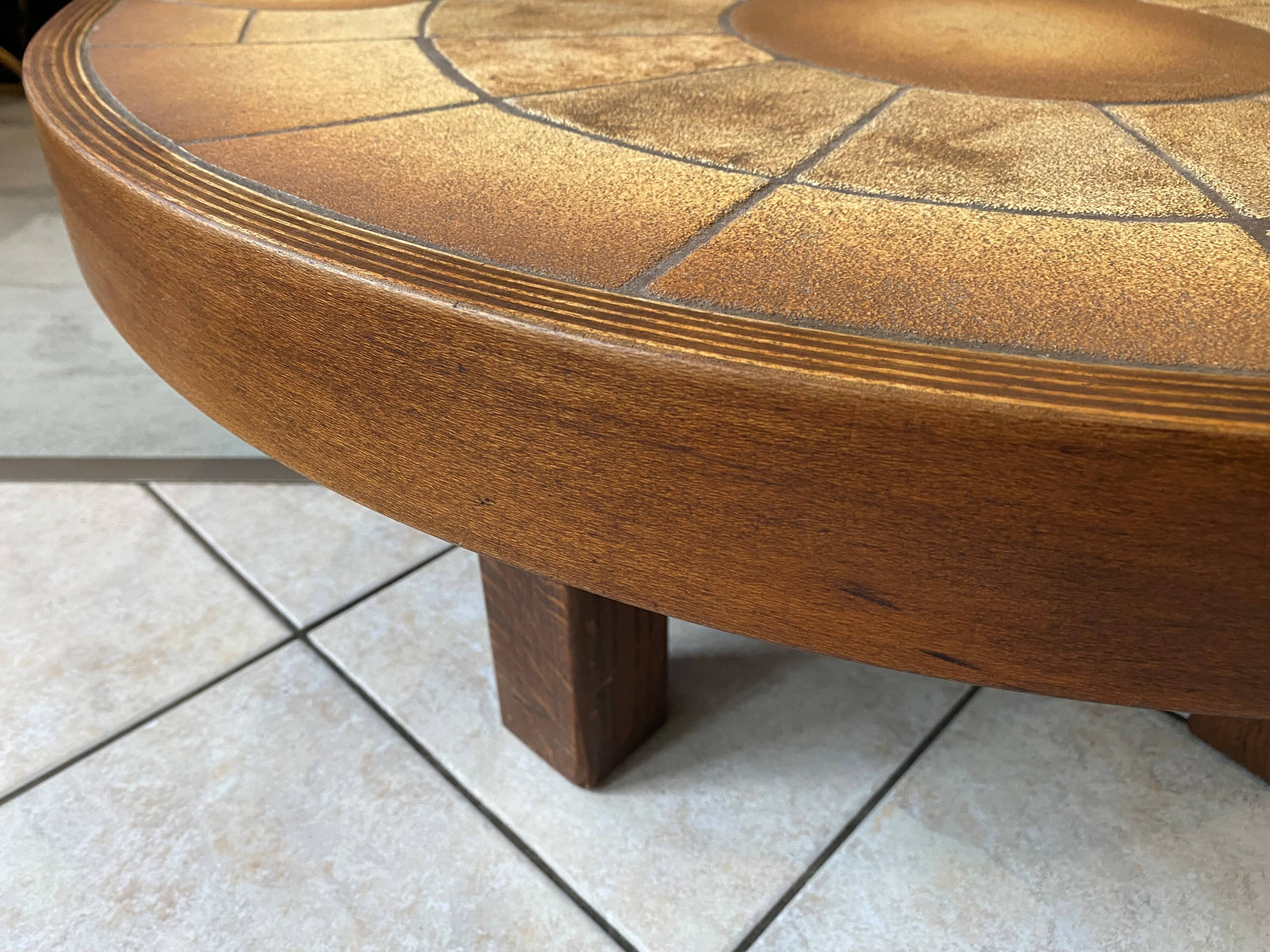 Oval round coffee table ceramic Barrois Vallauris from 1960 herbarium model