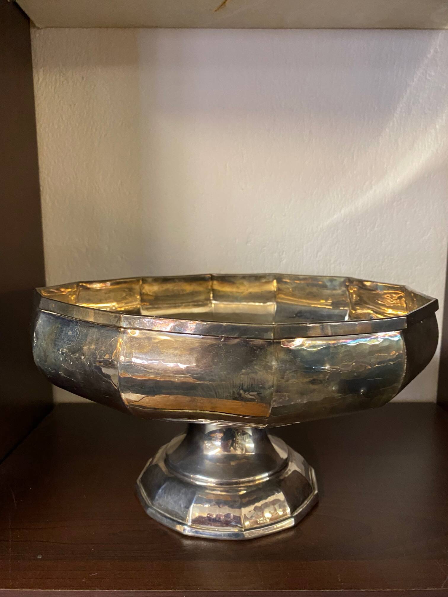 Hammered silver metal cup on stand, tweek-shaped, 1970s
