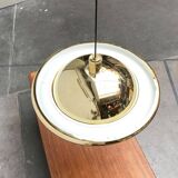 Postmodern Italian vintage brass suspension UFO model S-481 by Luci Italia, 1970s.