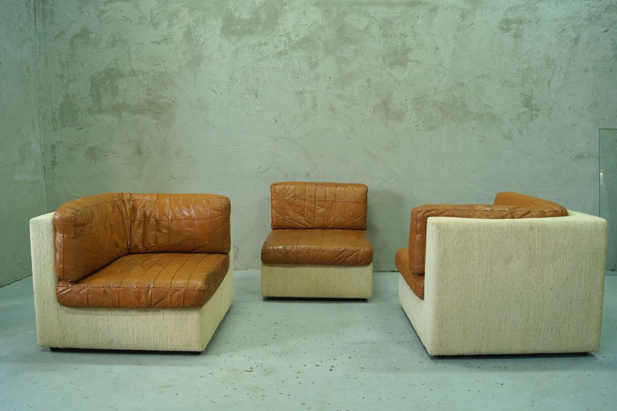 Canapé modulaire en cuir patchwork italien années 1970