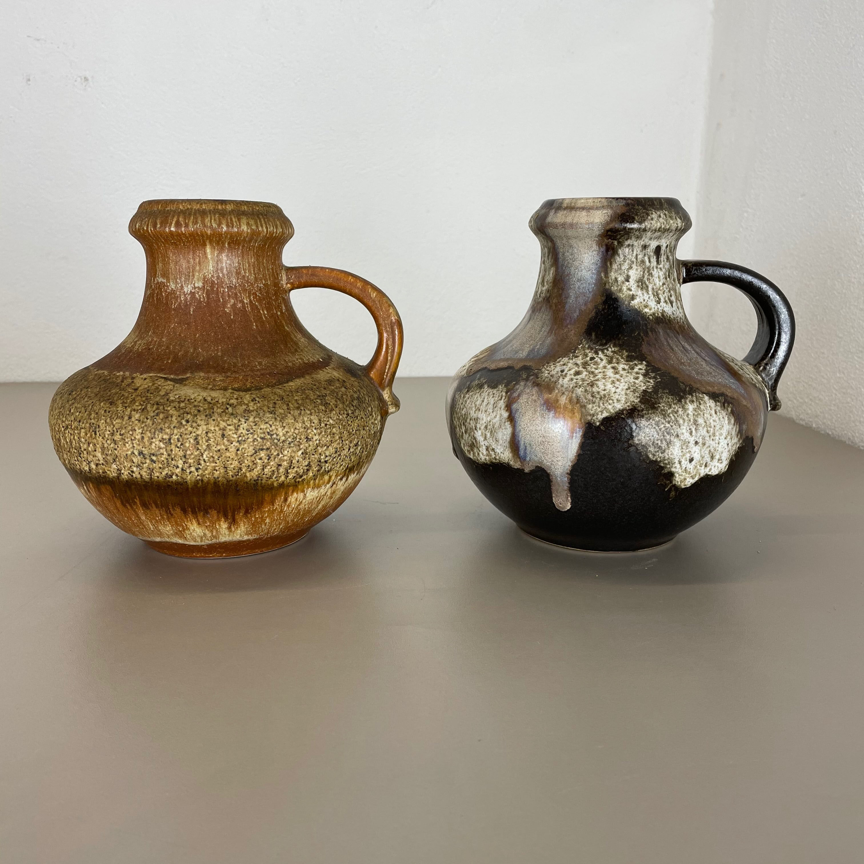 Set of Two Pottery Fat Lava Vases "Multi-Color" by Scheurich, Germany, 1970s