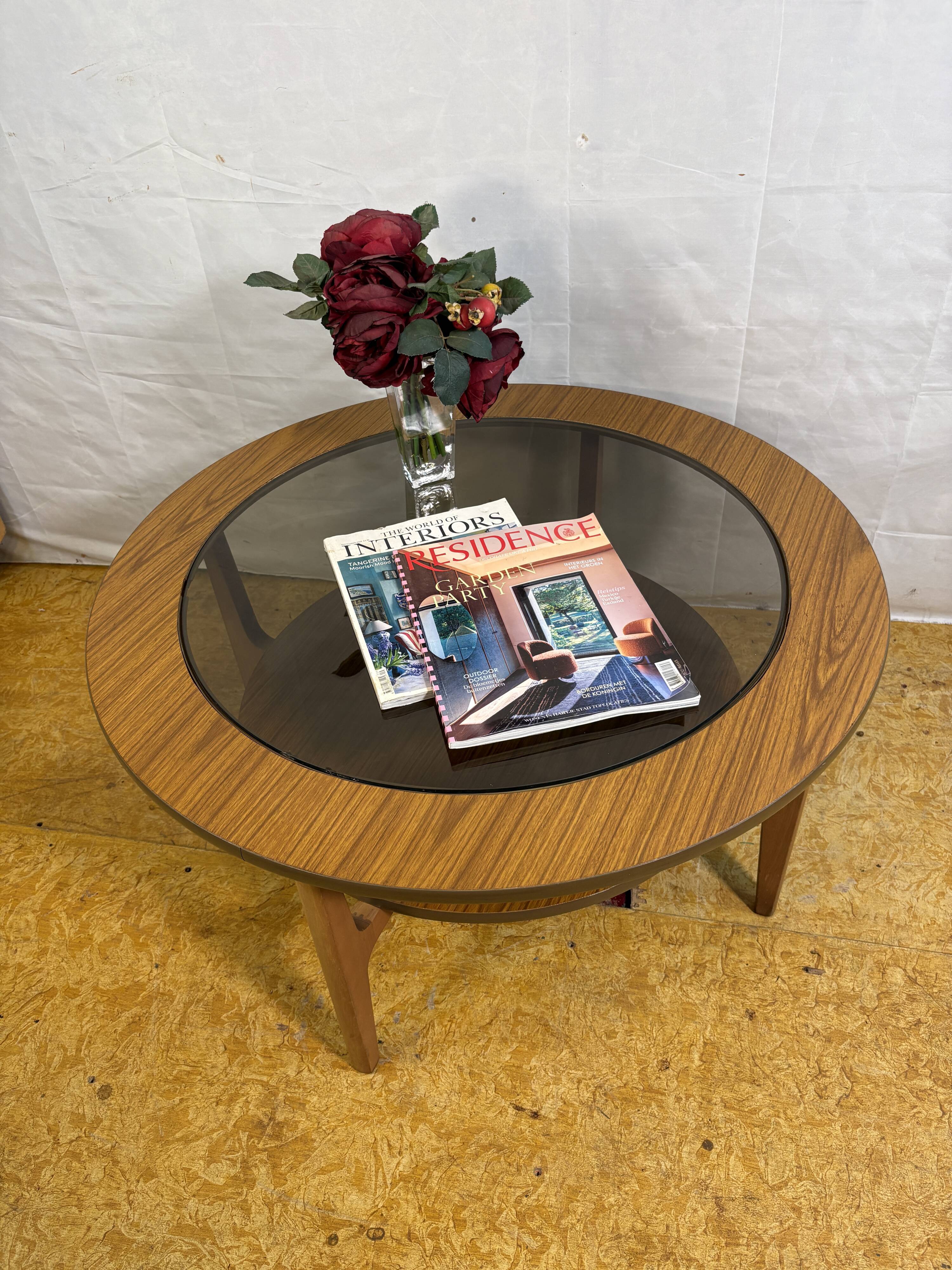 Mid Century Retro Vintage Round Coffee Table (Circa 1960–1970)  A stylish a