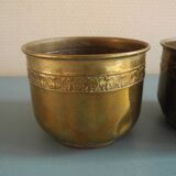 Duo of miniature brass flower pots, Unis France vintage brass flower pots