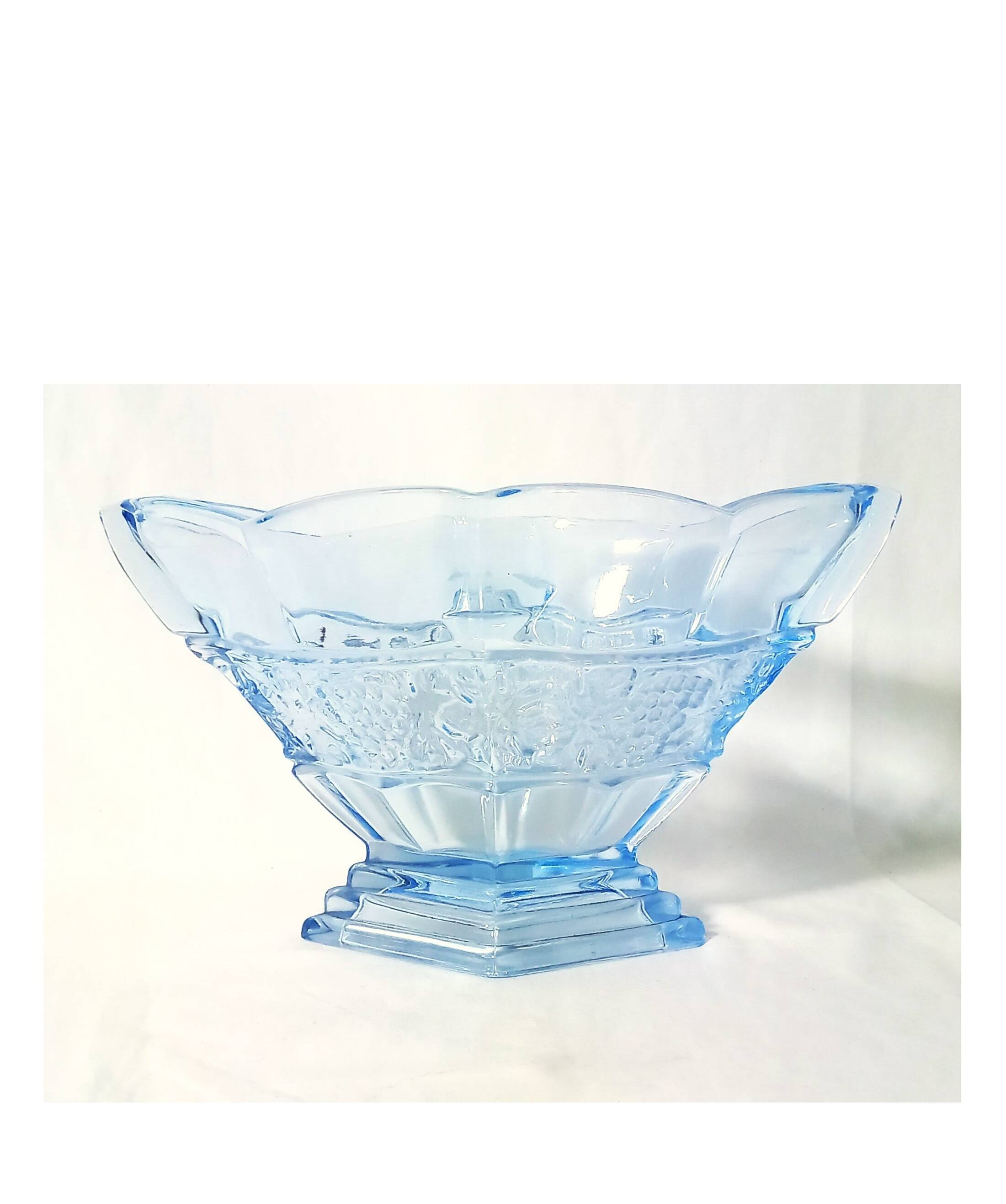 Art deco diamond-shaped vase in light blue color pressed molded glass