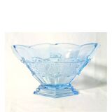 Art deco diamond-shaped vase in light blue color pressed molded glass
