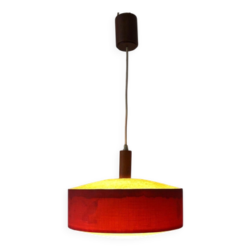 Red fabric ceiling light with textured plexiglass shade by Temde, 1960s, Germany.