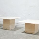 Series of 3 vintage coffee tables in travertine