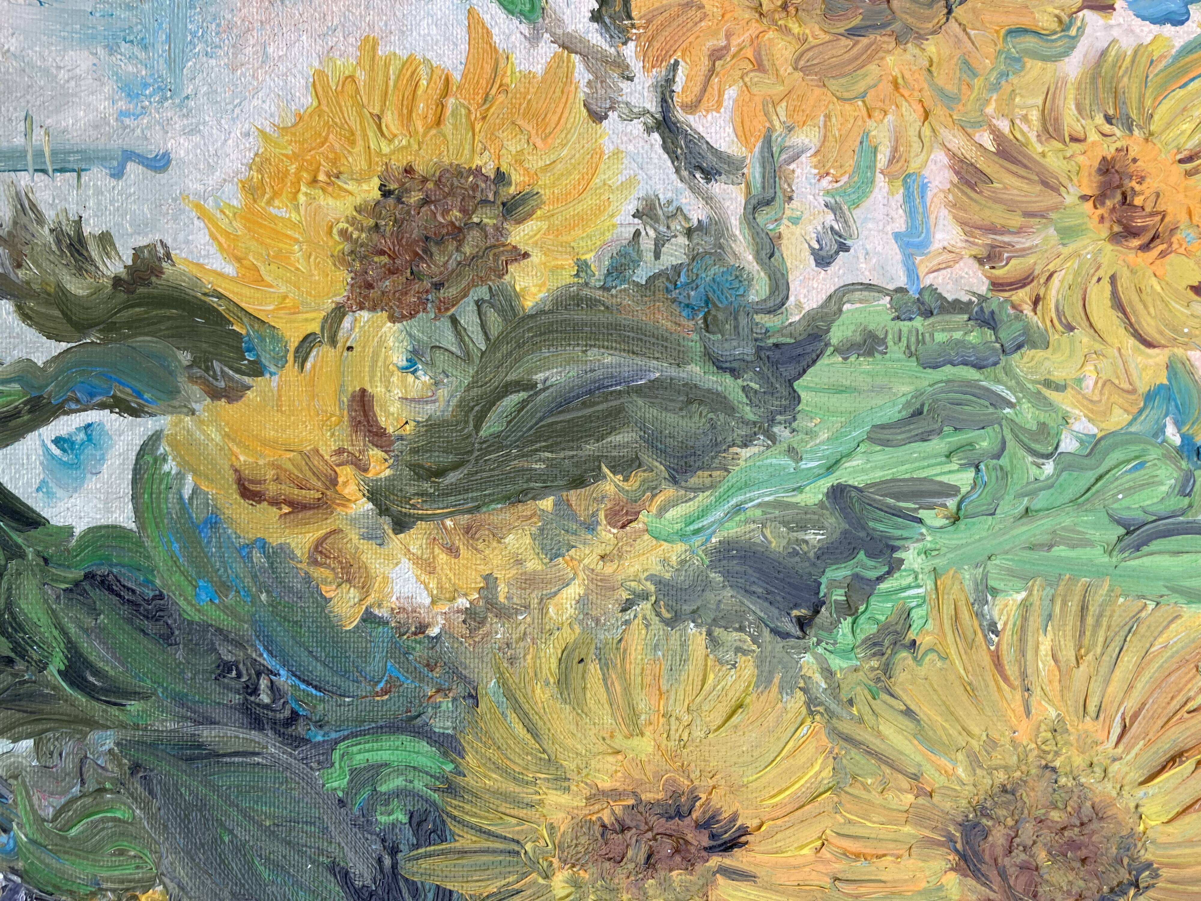 Oil painting - Bouquet of Sunflowers -Coated cardboard