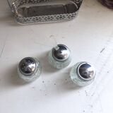 4-piece salt shaker, pepper and mustard set with spoon in stainless steel basket