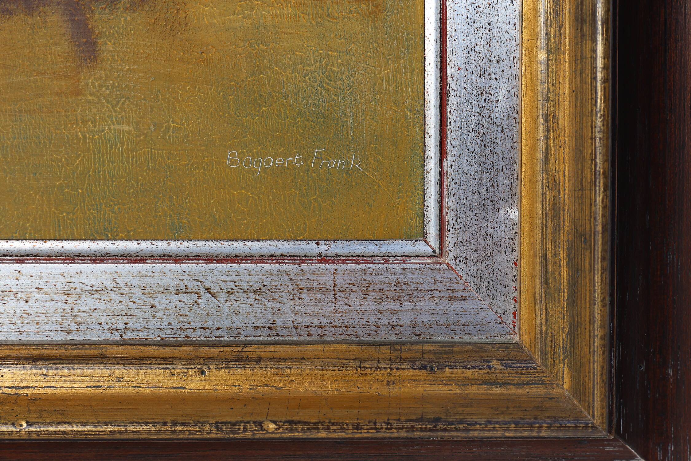 Large signed painting of a hay landscape from the Belgian painter Frank Bog