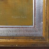 Large signed painting of a hay landscape from the Belgian painter Frank Bog