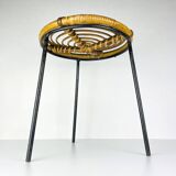 Vintage bamboo and metal stool, Italy, 1950s