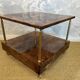 Aldo Tura side table in hazel brown tones with brass legs and bottom drawer