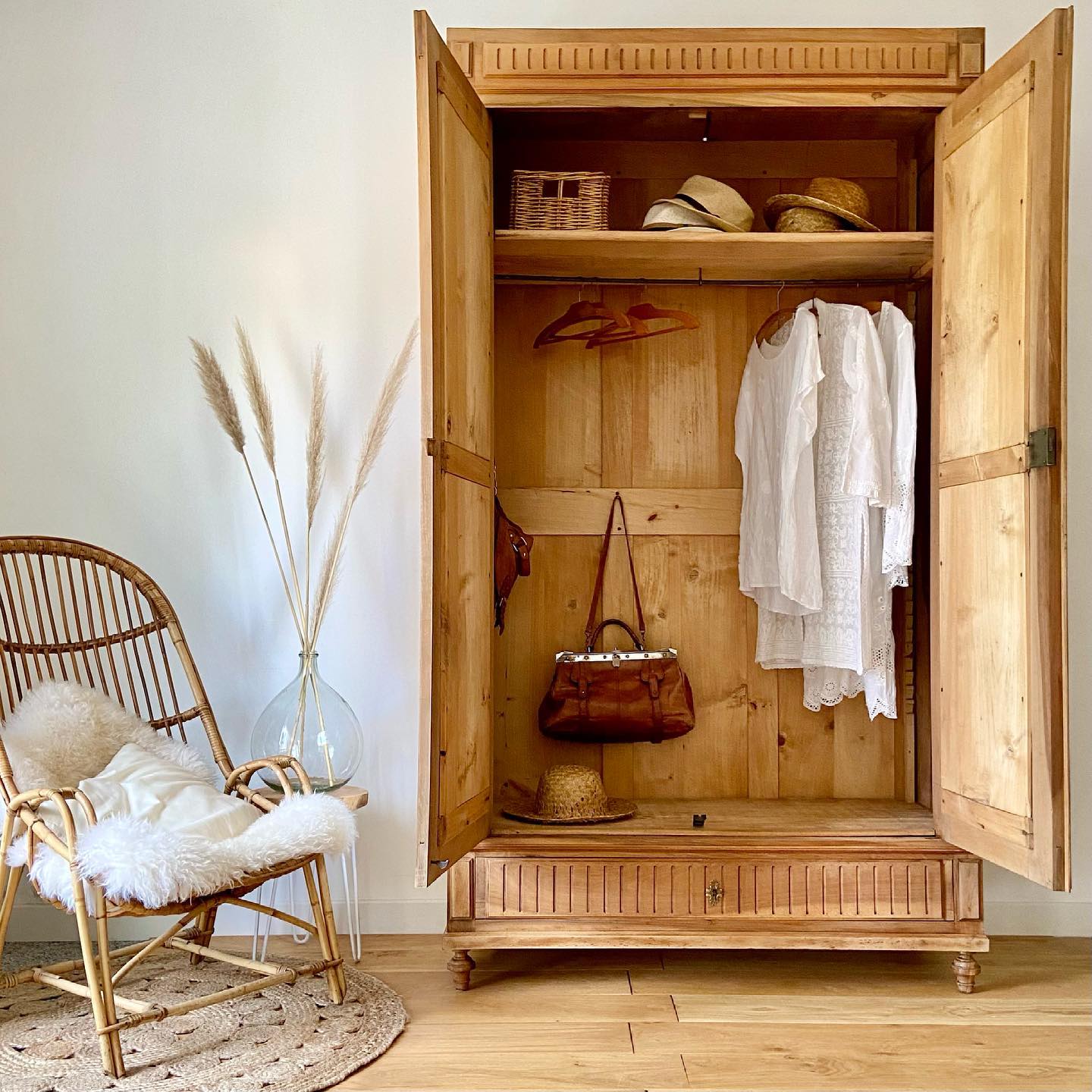 Louis XVI style cabinet in raw solid walnut