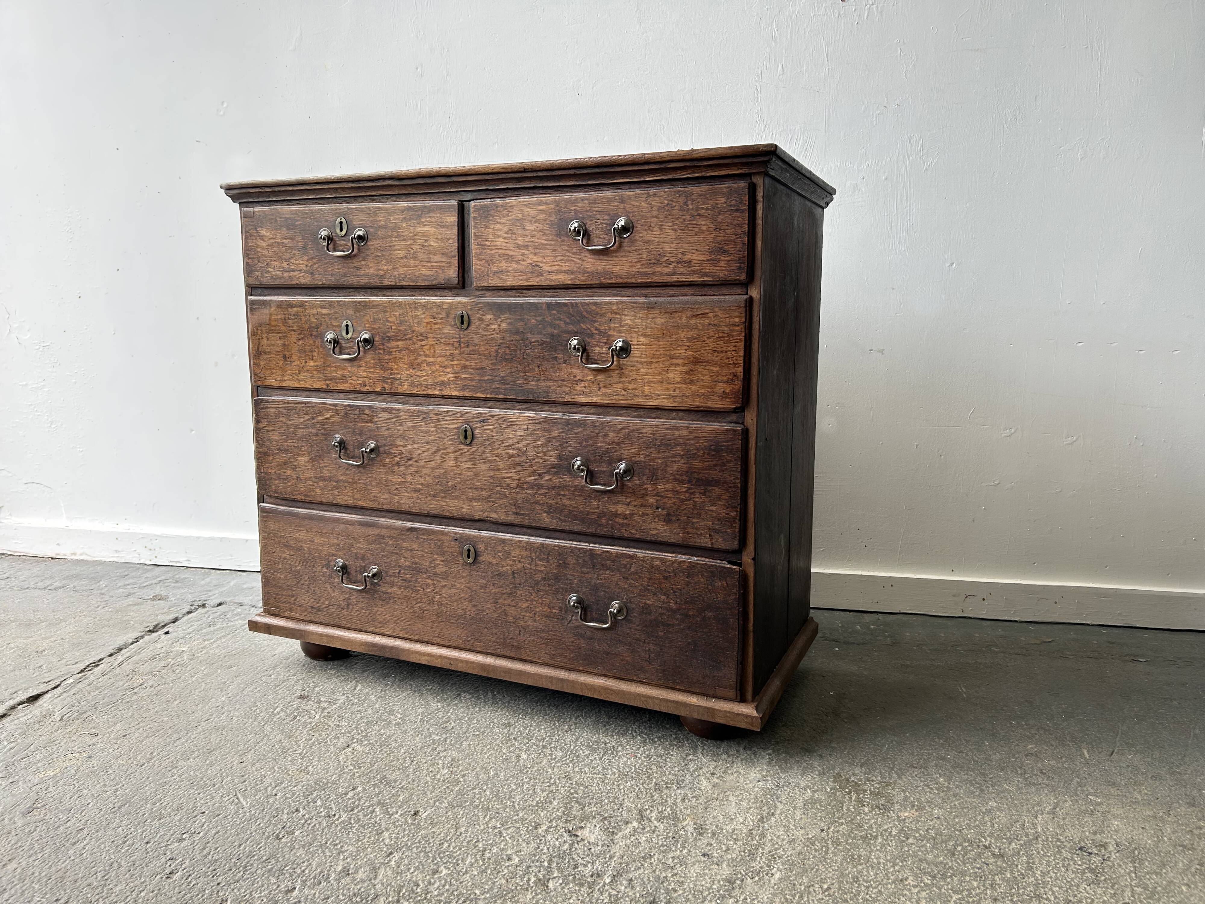 Antique Georgian Oak Chest of Drawers Swan Neck Handles circa 1760-1800