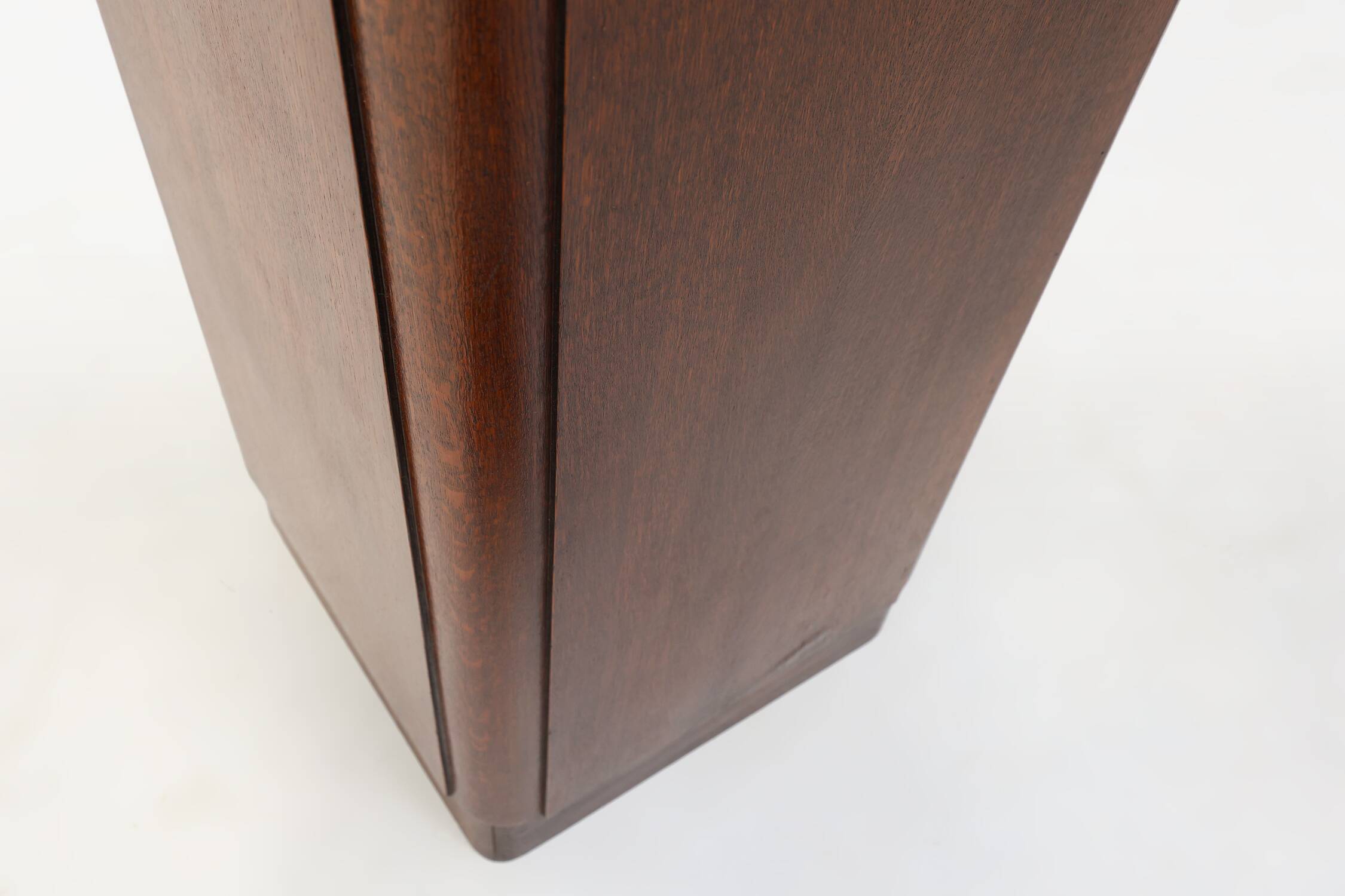 Large Art Deco console or pedestal in dark oak veneer, Belgium, 1920s