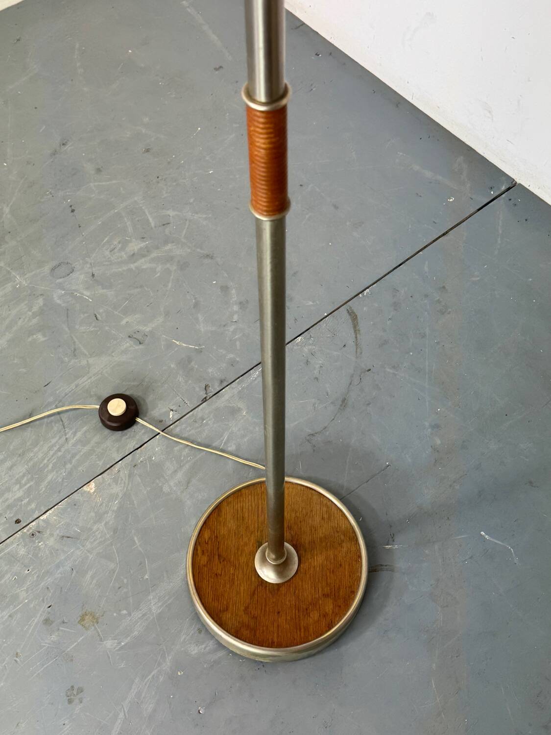 Bauhaus Wood and Steel Floor Lamp, 1950s