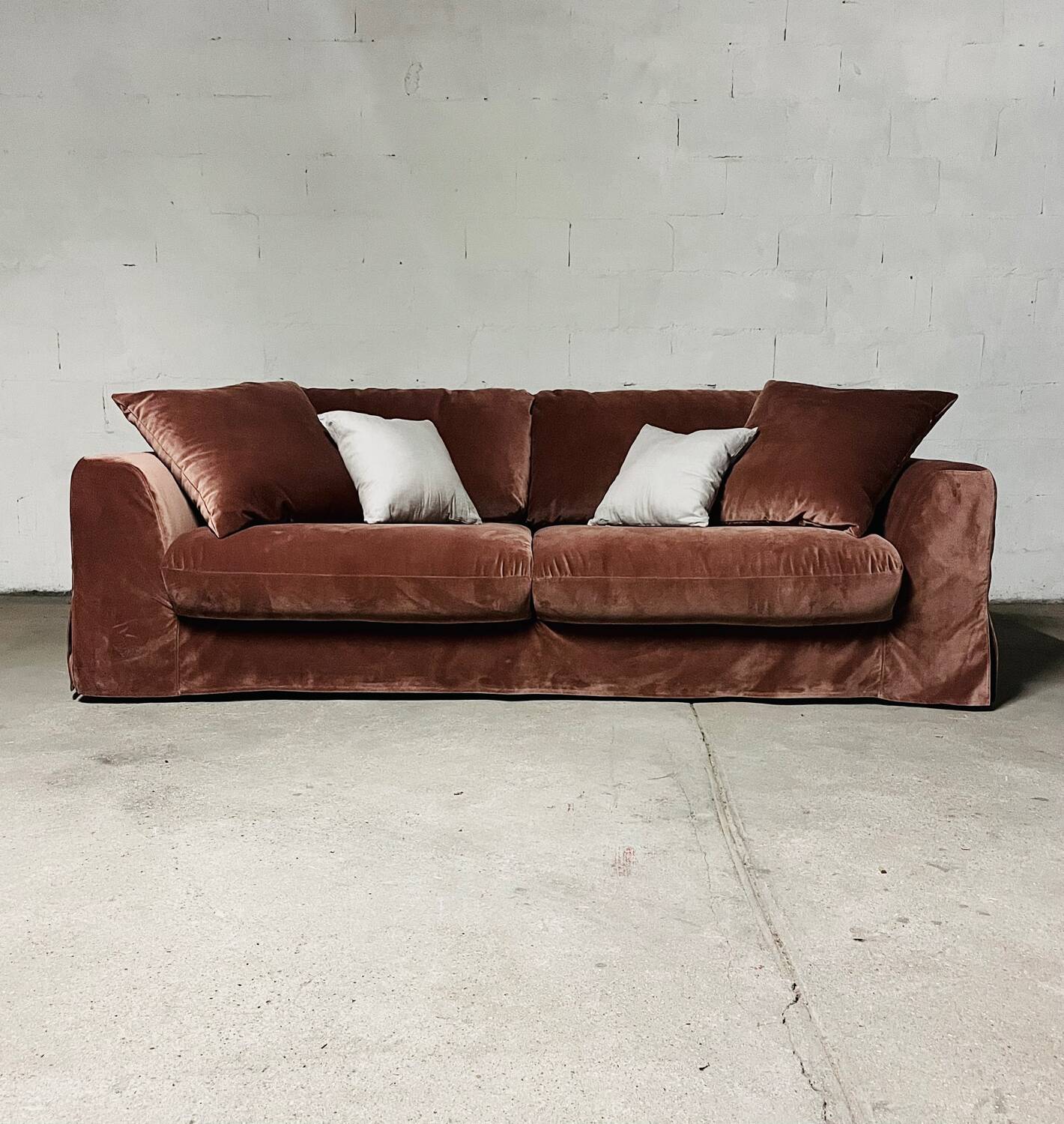 New AMPM terracotta velvet convertible sofa