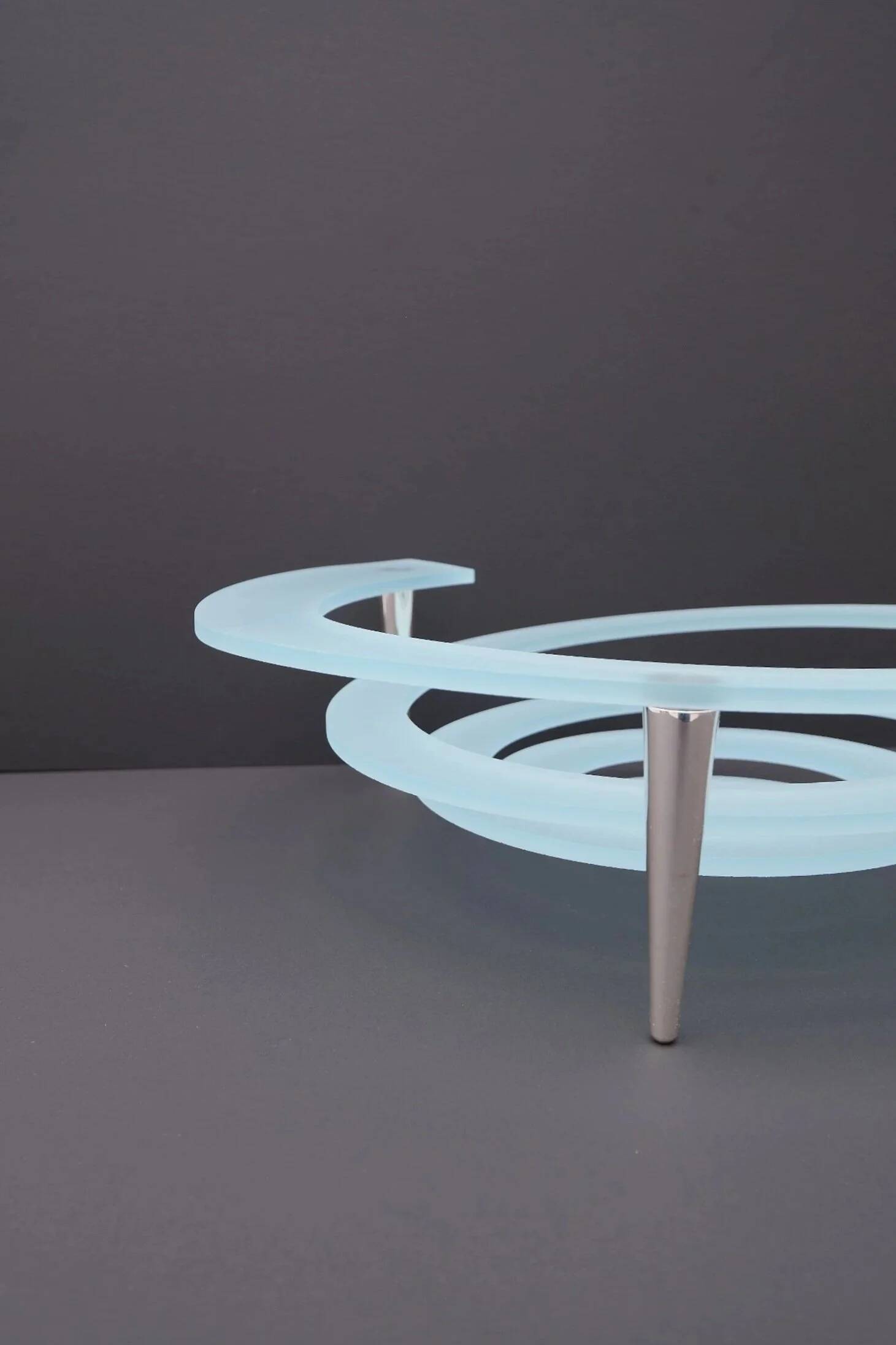 "Spirale" fruit bowl by Giuseppe Rocco for RSVP in glass and silver-plated metal, Italy 1980