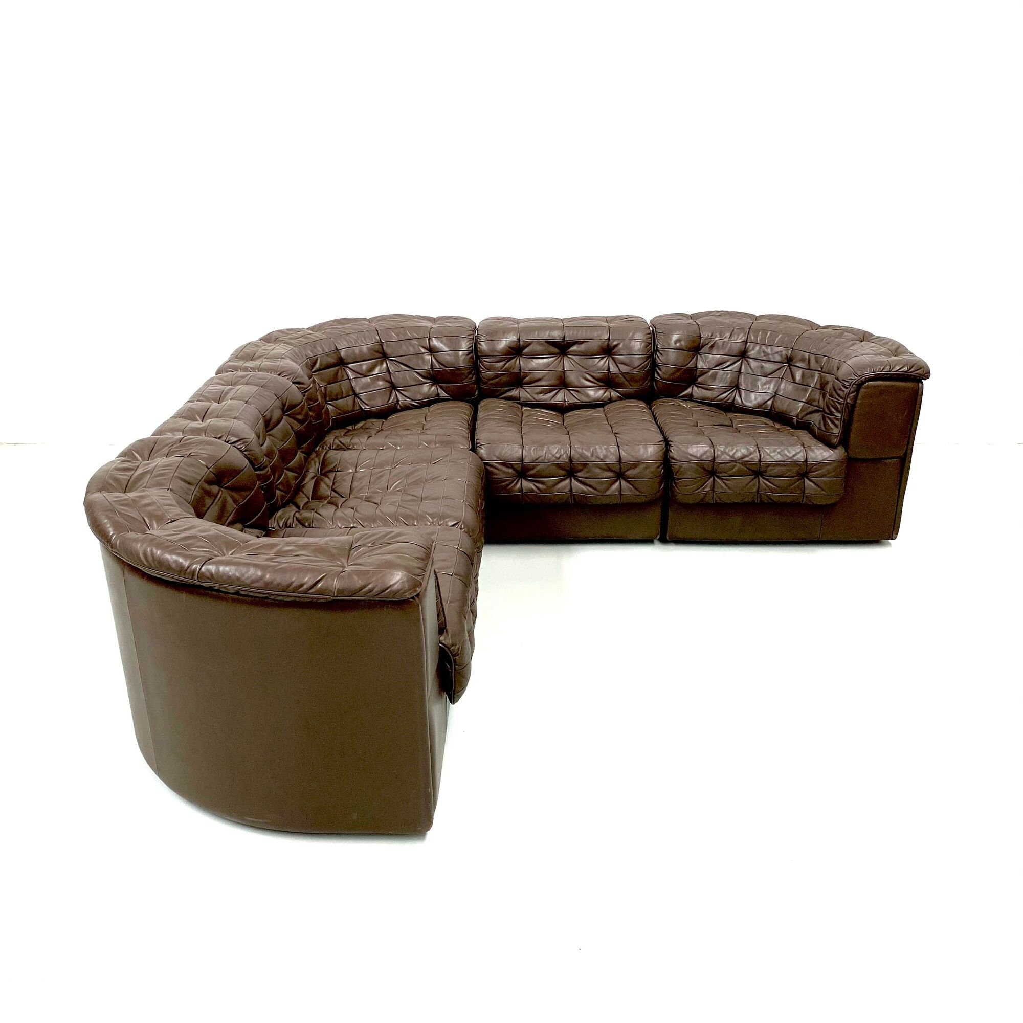 Swiss dark brown patchwork modulair DS-11 sofa by the Desede Design team for DeSede, 1970s