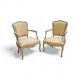 Pair of Cabriolet Armchairs in Louis XV Style - Patinated Wood and Yellow Fabric