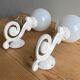 Antique enamelled cast iron wall lights / opaline globe