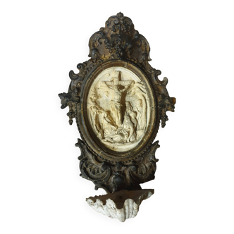 Small Holy Water Font / Stations of the Cross in Wood and Plaster - early 19th century