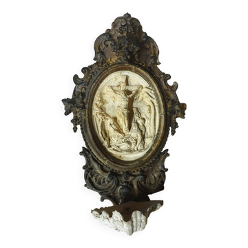 Small Holy Water Font / Stations of the Cross in Wood and Plaster - early 19th century
