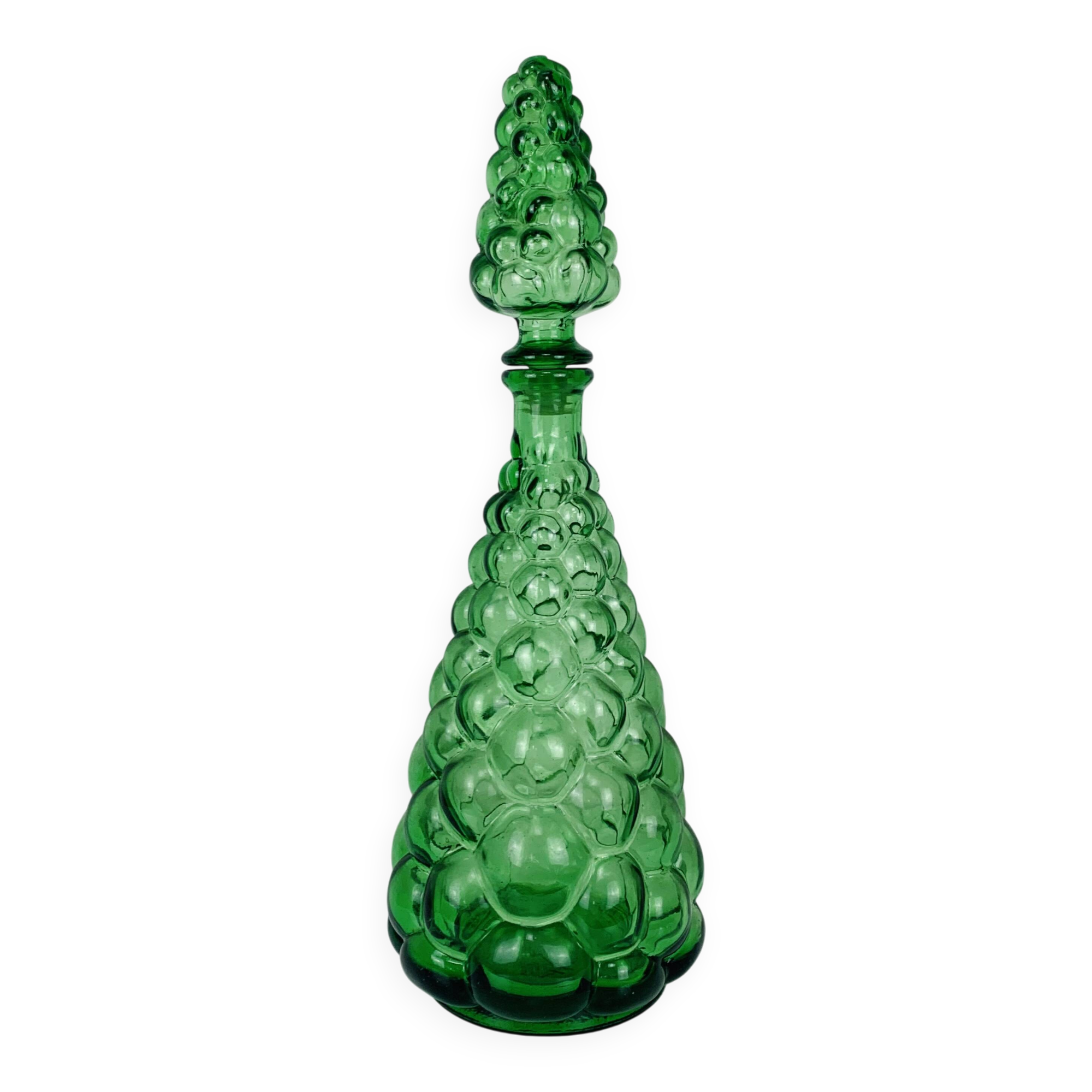 Empoli bubble green carafe 40 cm, Italian glass bottle