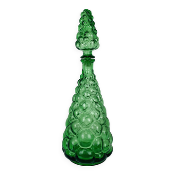 Empoli bubble green carafe 40 cm, Italian glass bottle