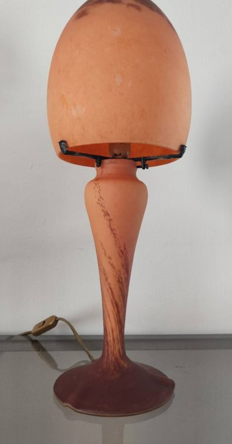 Vintage mushroom lamp glass paste signed art de France 1970