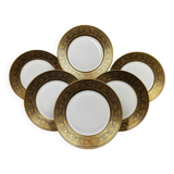 6 assiettes Limoges F Legrand décor noir et or fin