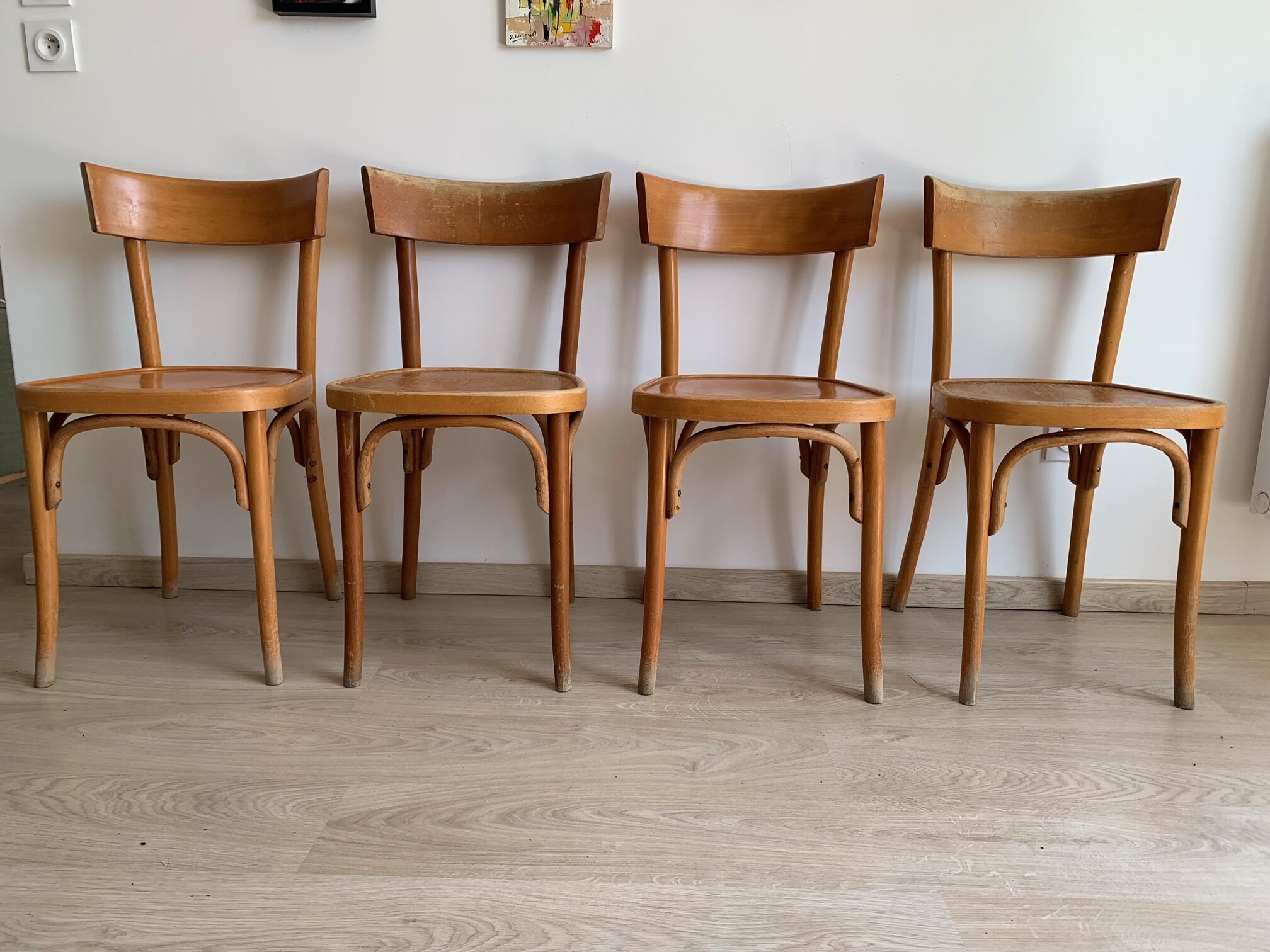 Set of 4 vintage wooden bistro chairs