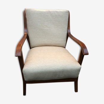 Baumann style armchair, 1960, wood and mottled fabric