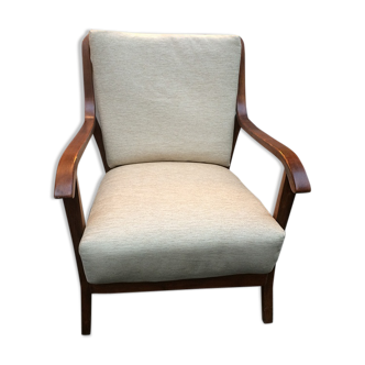 Baumann style armchair, 1960, wood and mottled fabric