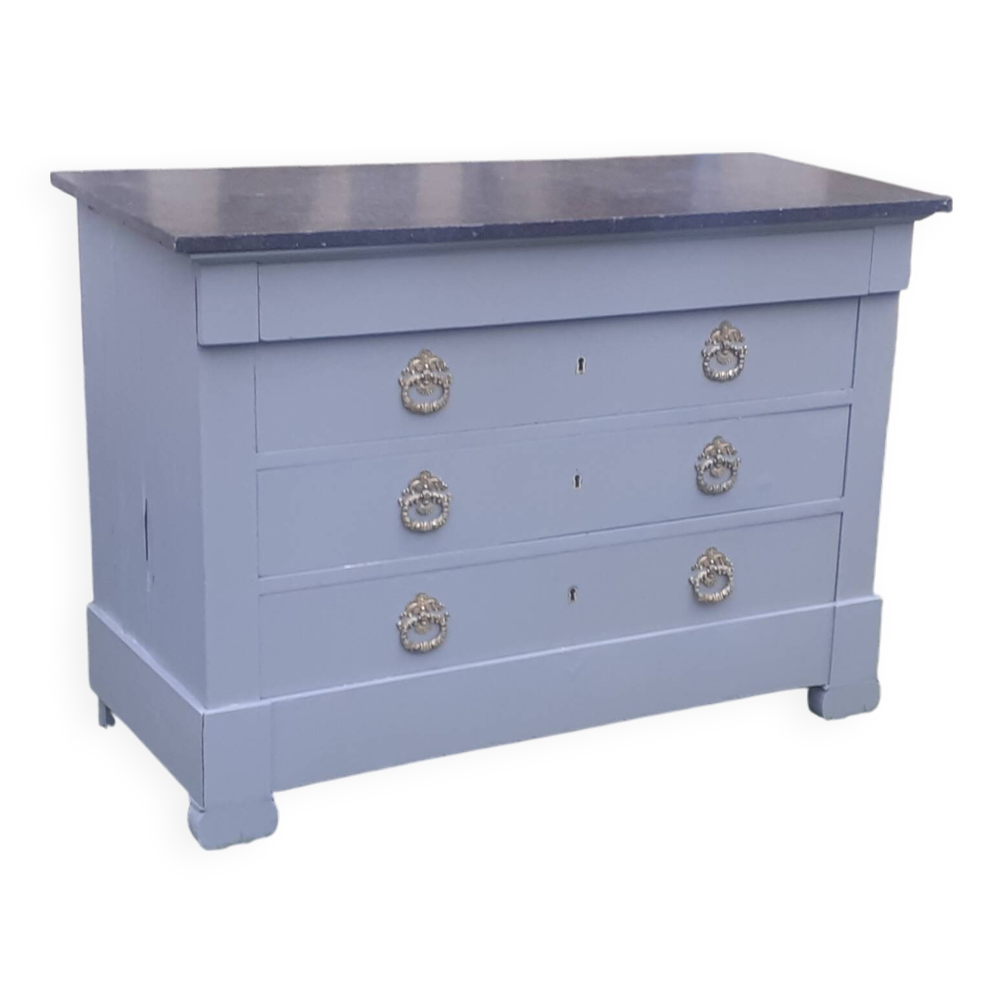 Antique 4-drawer chest of drawers, Gustave grey, 3 dark grey marble