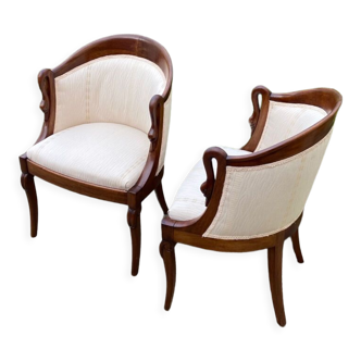 Pair of armchairs style Empire gooseneck