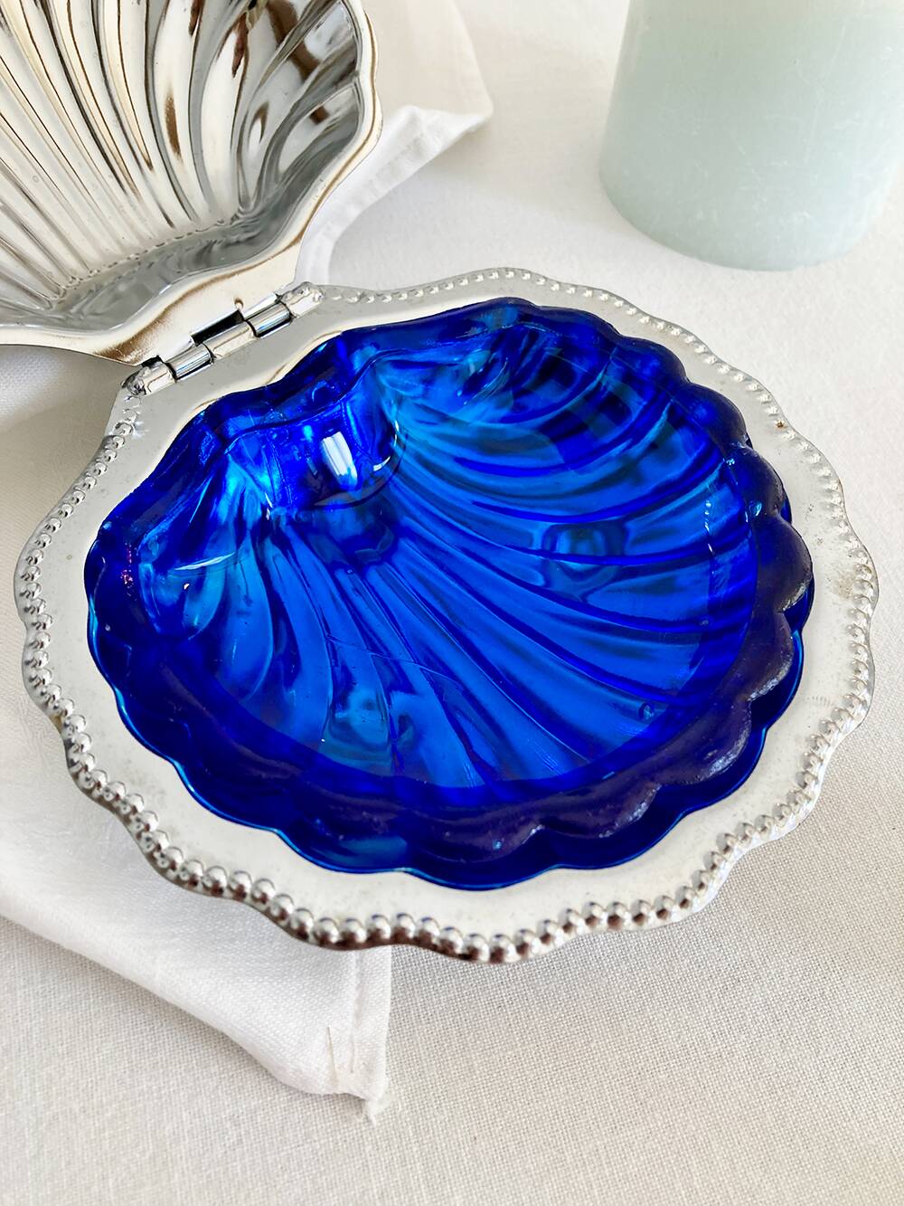 Silver-plated shell butter dish, 1950s