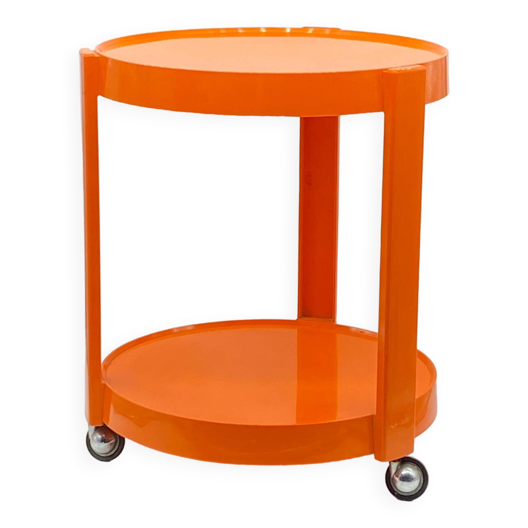 Vintage / designer / orange plastic rolling trolley,