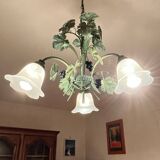 Vintage chandelier in painted metal with retro vine leaf pattern