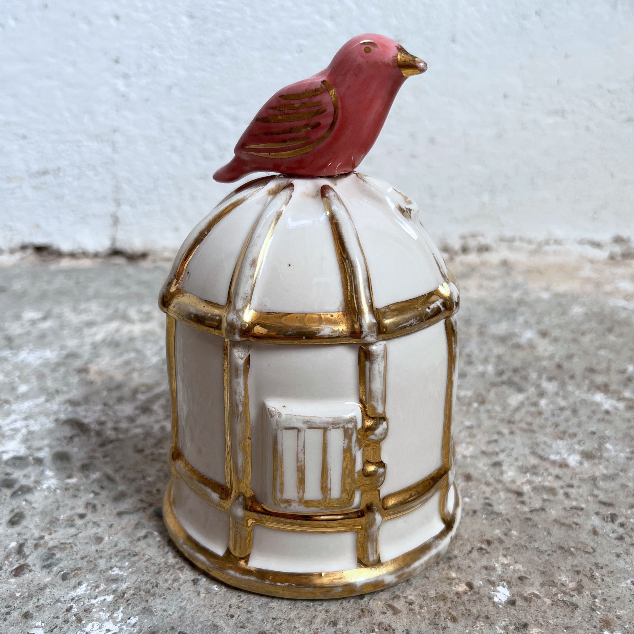 Bonbonnière cage oiseau céramique