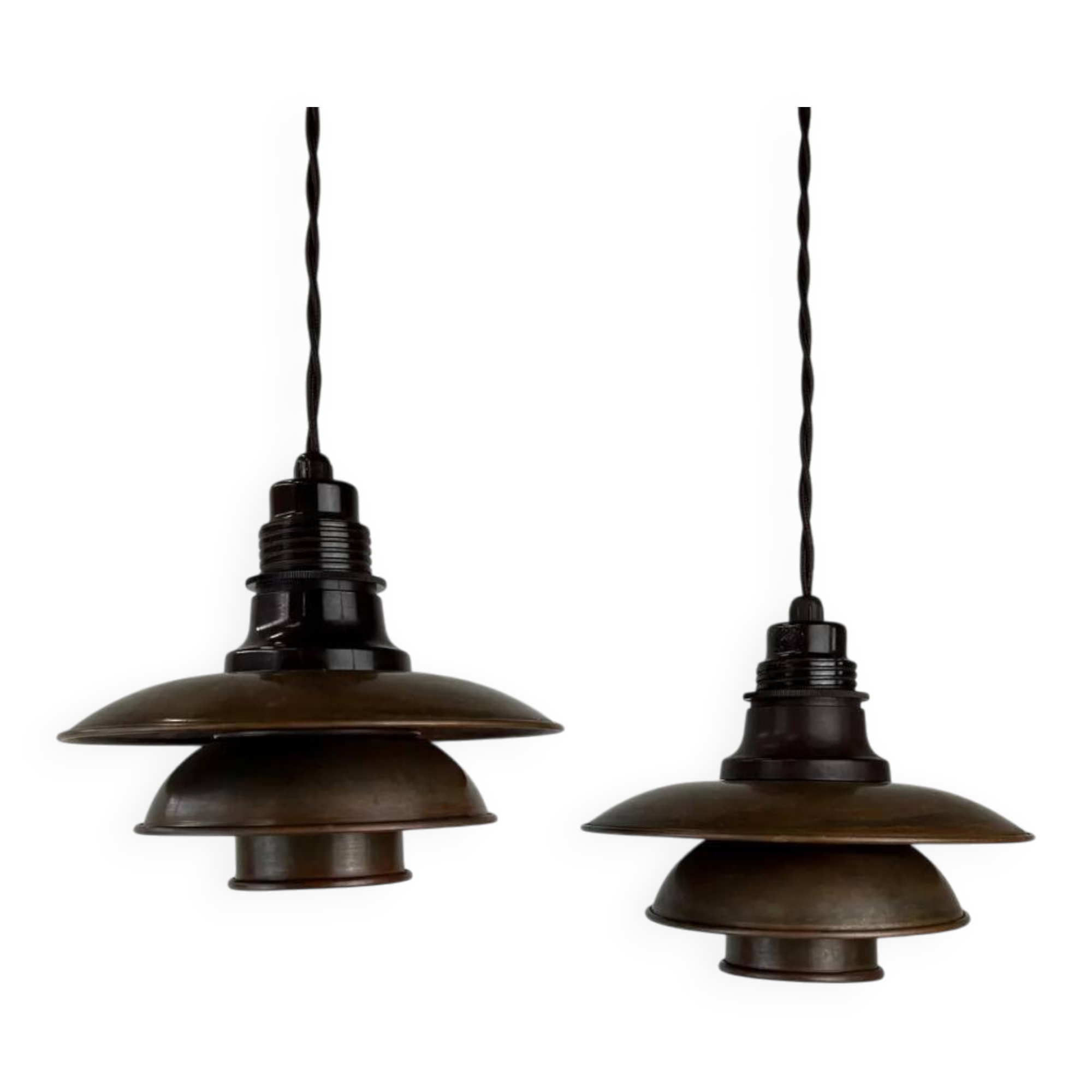 Pair of 1930s Poul Henningsen pendants in patinated Copper model 2/2
