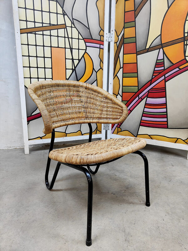 Fauteuil en rotin design hollandais du milieu du siècle Dirk van Sliedregt Gebr. Jonkers
