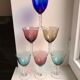 Set 6 colored wine glasses and worked feet 70s
