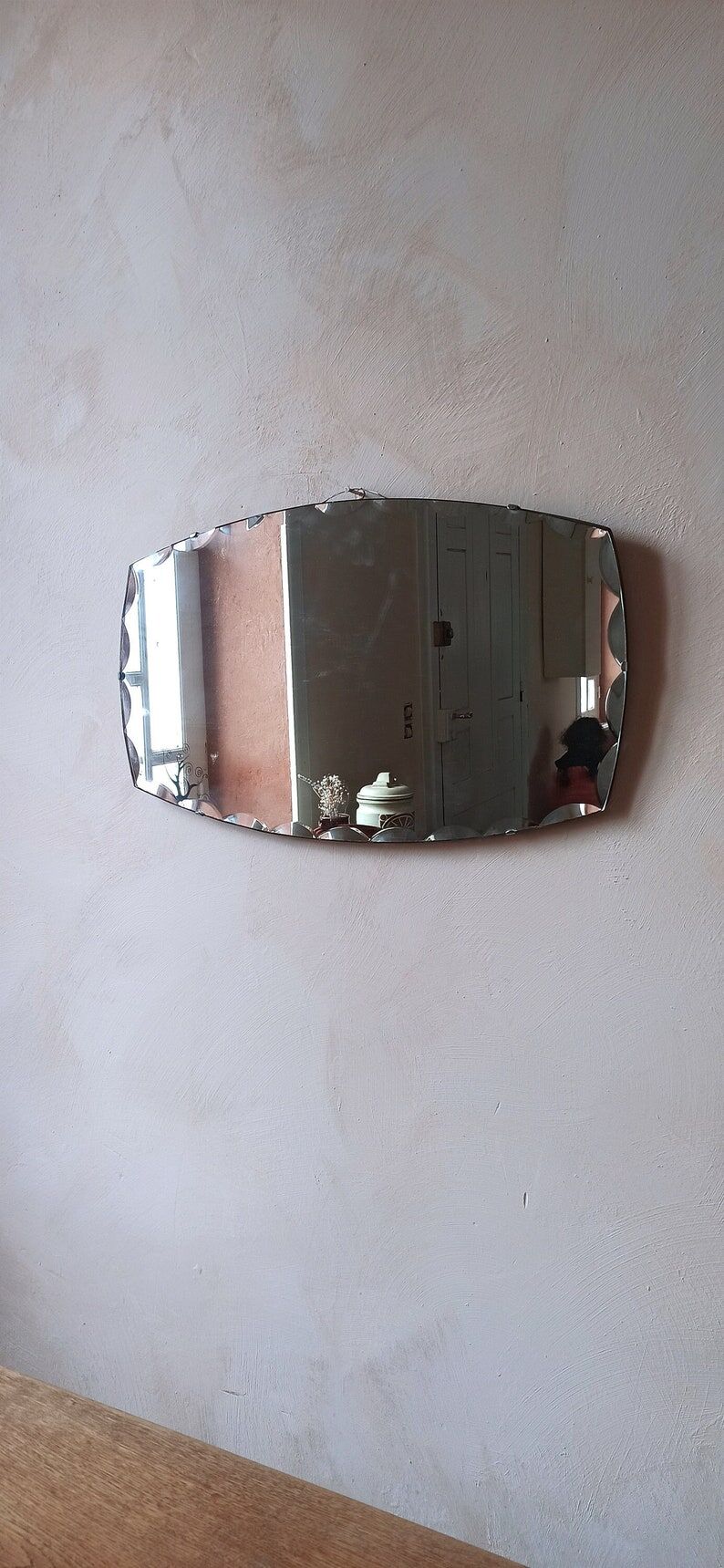 Octagonal beveled art deco wall mirror