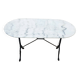 Table en marbre ovale blanche et noire, piètement fer forgé