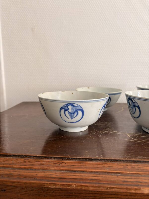 Lot Bol Riz Thé Bleu Blanc Porcelaine Chine Bleu Cobalt Dragons Impériaux