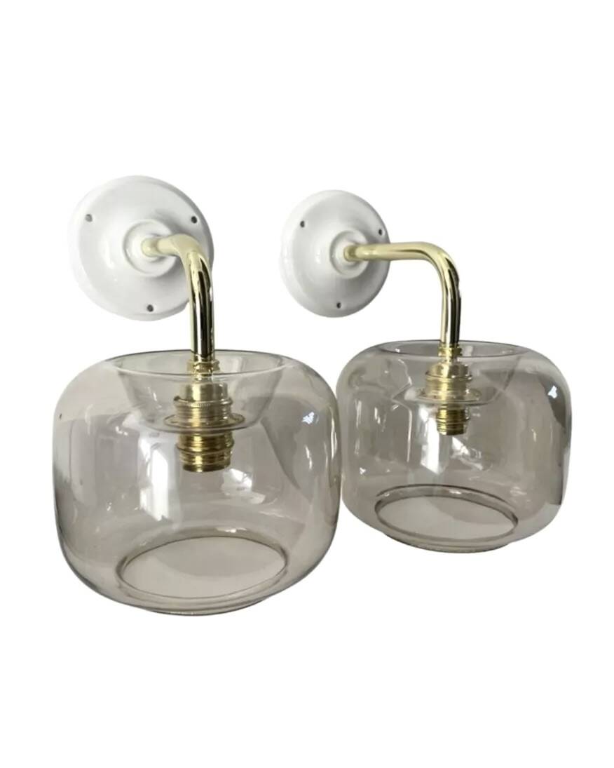 Pair of vintage smoked glass wall lights