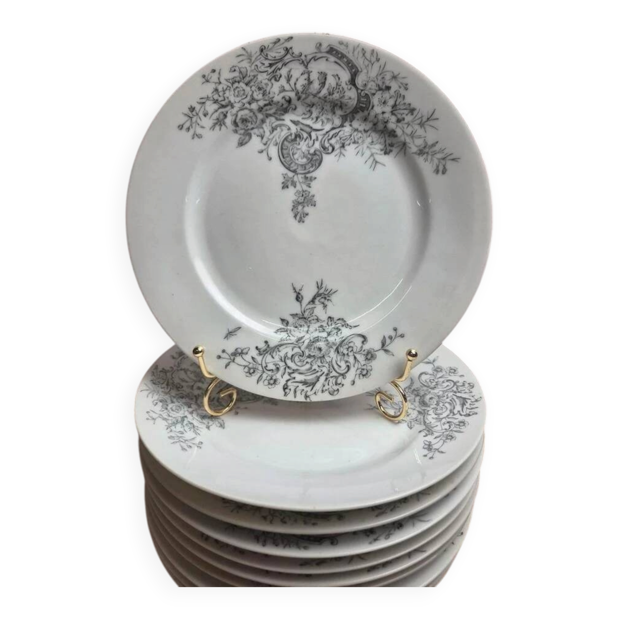 10 antique porcelain plates – Aux Lions de Faïence Paris – 19th century