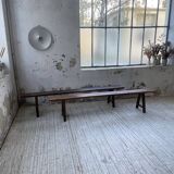 Pair of benches in walnut and solid oak 230 cm